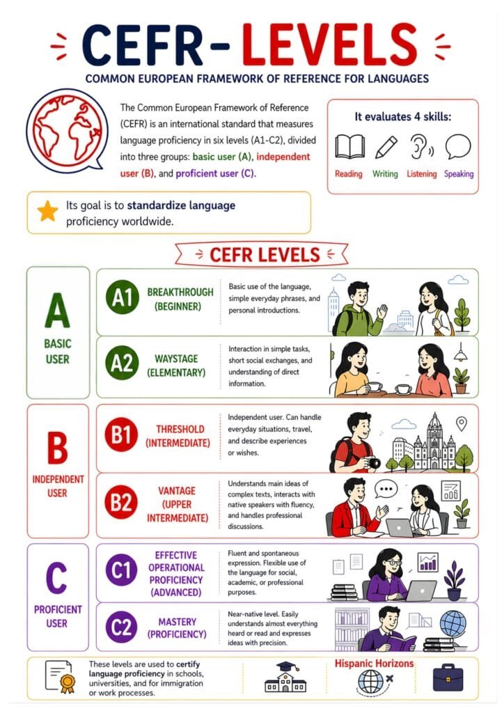 Spanish language levels (levels A1 to C2 of CEFR)